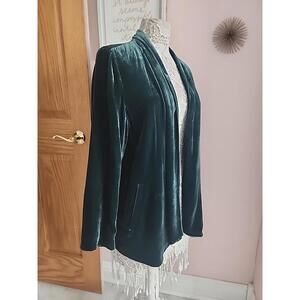 Eileen Fisher Velvet Open Front Shawl Collar Cardigan Jacket Emerald Green L